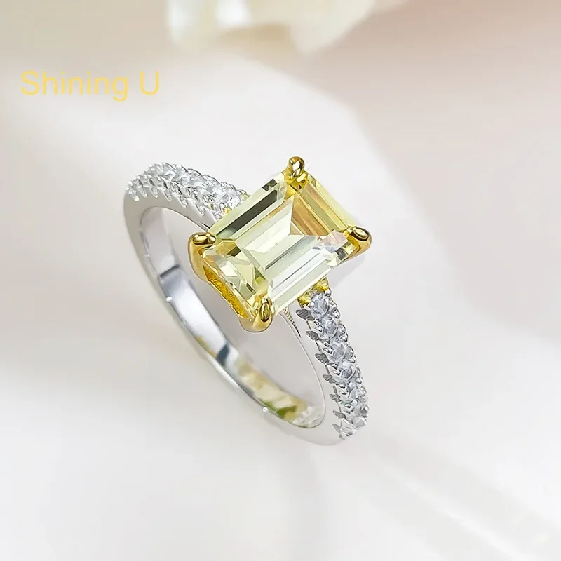 

Shining U S925 Silver Citrine 1.5ct Asscher Cut 6*8mm Ring for Women Fine Jewelry Anniversary Summer