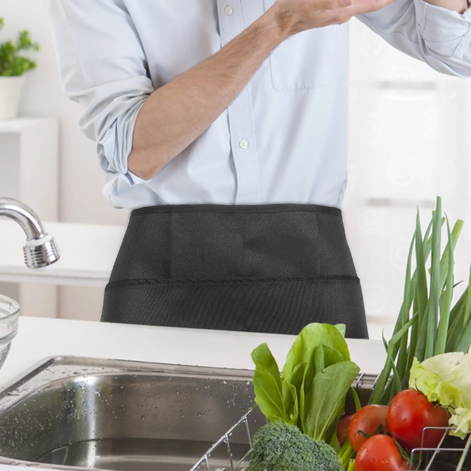 

Half Length Waist Apron Adjustable Waist Strap Unisex Multi Pocket Server Apron for Kitchen Restaurant Baking Cleaning Work
