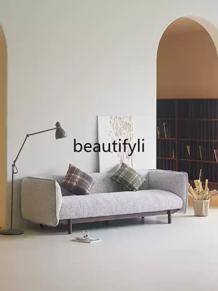 Nordic Italian minimalist solid wood fabric sofa living room three-person small apartment Japanese cream style
