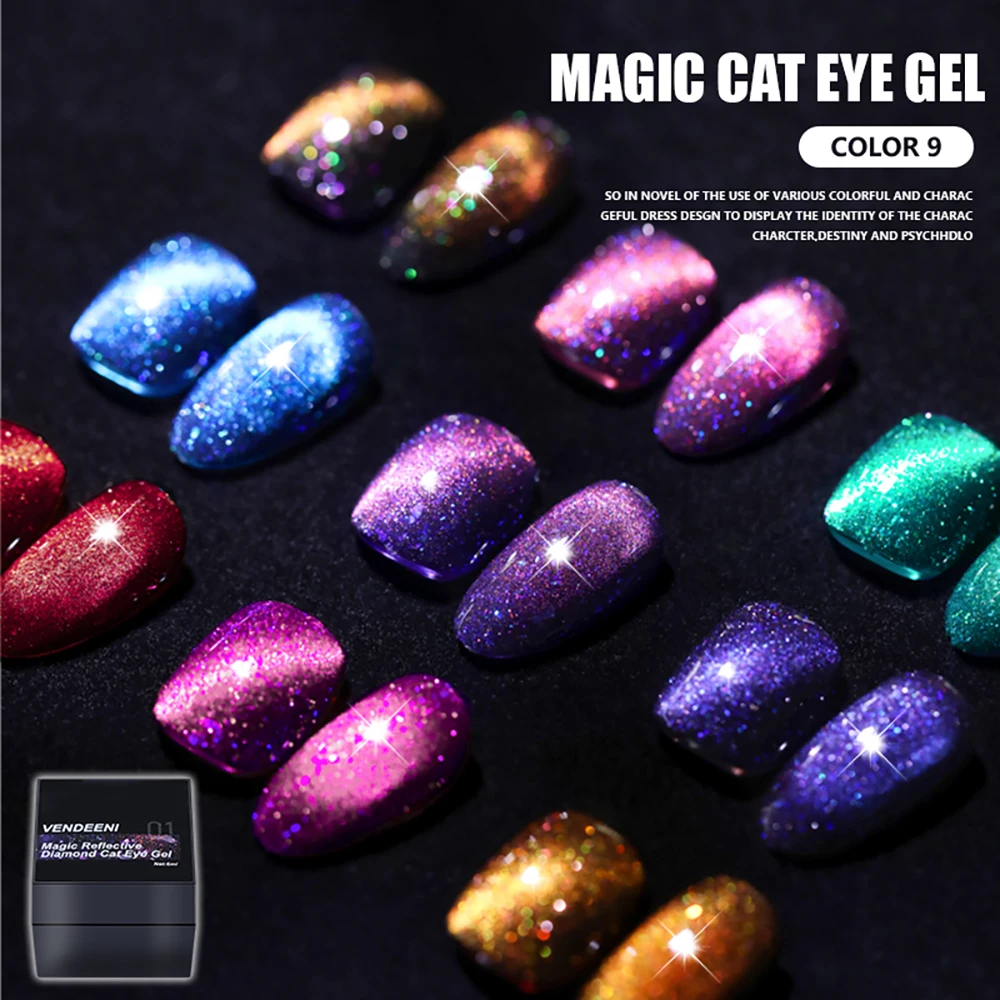 

Vendeeni 9-цветный лазерный блеск Broken Diamond Cat Eye Гель-лак для ногтей TPO FREE Блестящая галактика Магнитный УФ-лак Soak Off Гель-лак