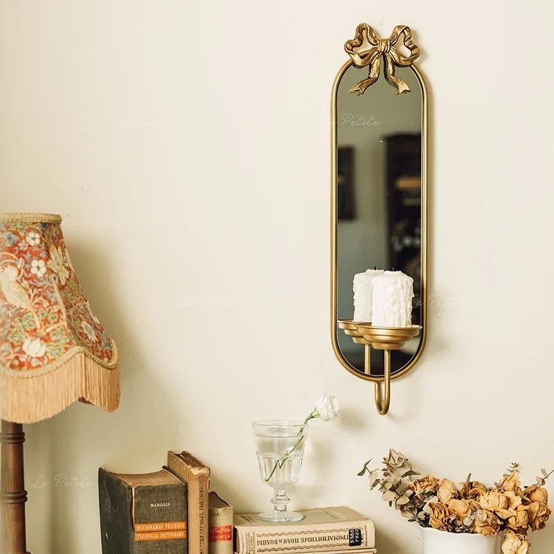 Yuelanju retro wall mirror medieval iron art dressing makeup wall hanging candlestick decoration home entrance