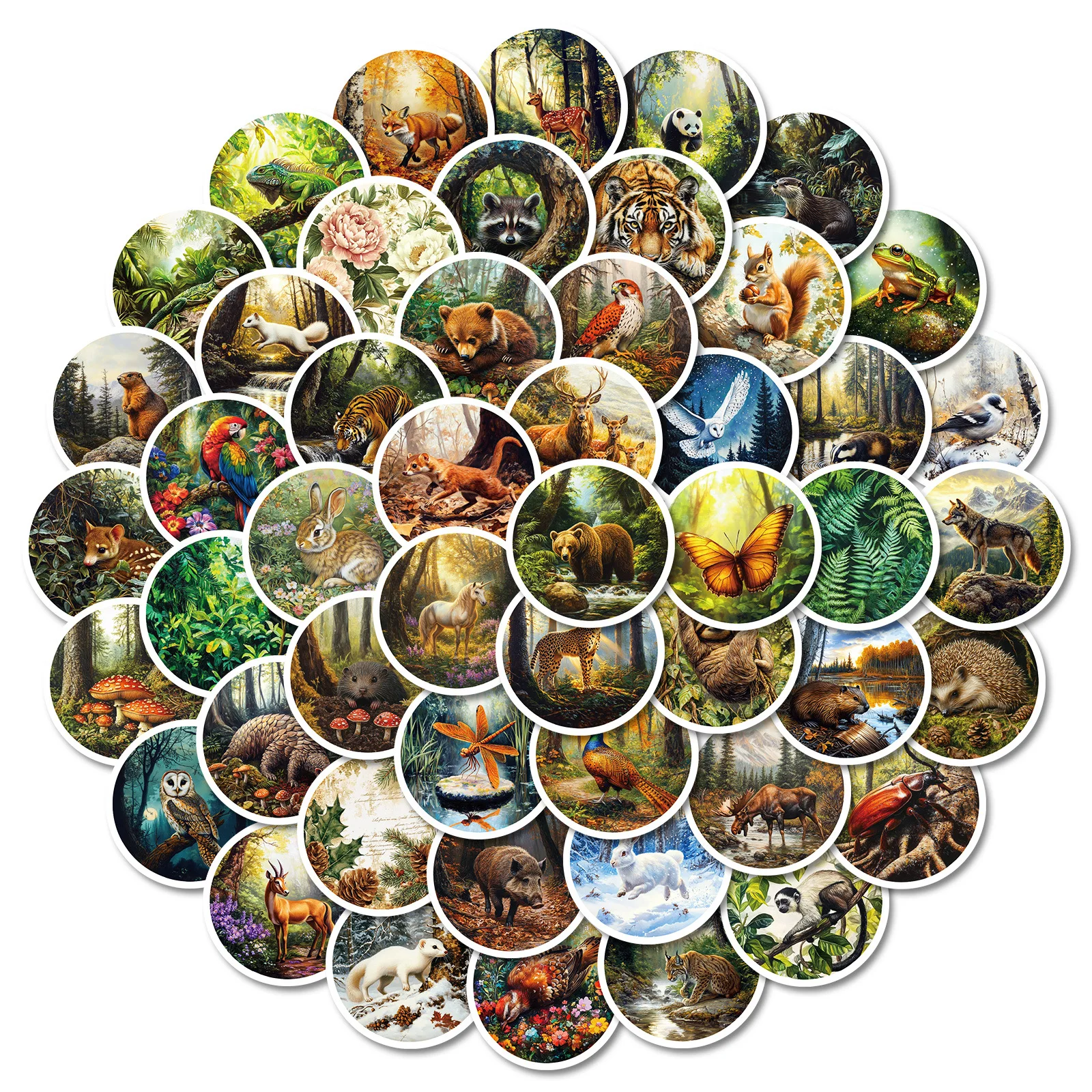 50Pcs 귀여운 숲 동물 스티커 DIY 장식 방수 스케이트 보드 노트북 수하물 노트북 전화 냉장고 데칼