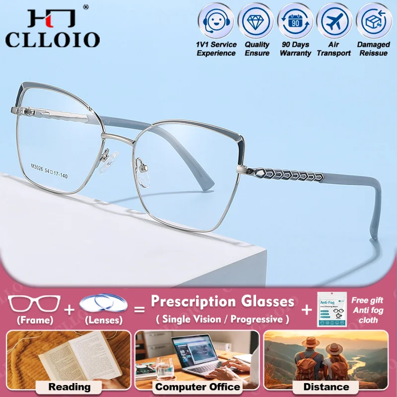 

CLLOIO New Fashion Cat Eye Design Anti Blue Light Prescription Reading Glasses High Quality Women Myopia Optical work Eyeglasses