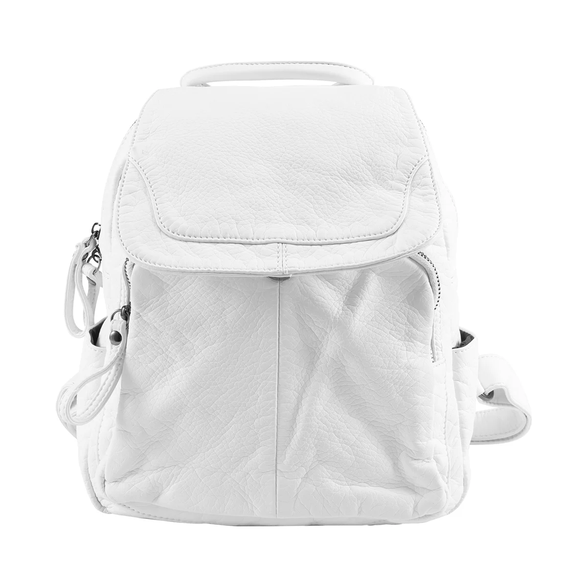 Women\'s Soft Leather Casual School Bag Washed Leather Backpack Girl Travel Small School Bag-White