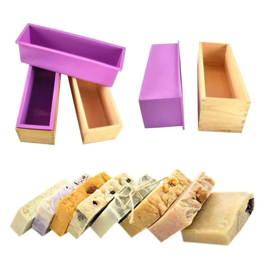 

1200ml Silicone Soap Mold Wooden Box Rectangular Shape Soap Making Mold Reusable Flexible Silicone Loaf Silicone Mold