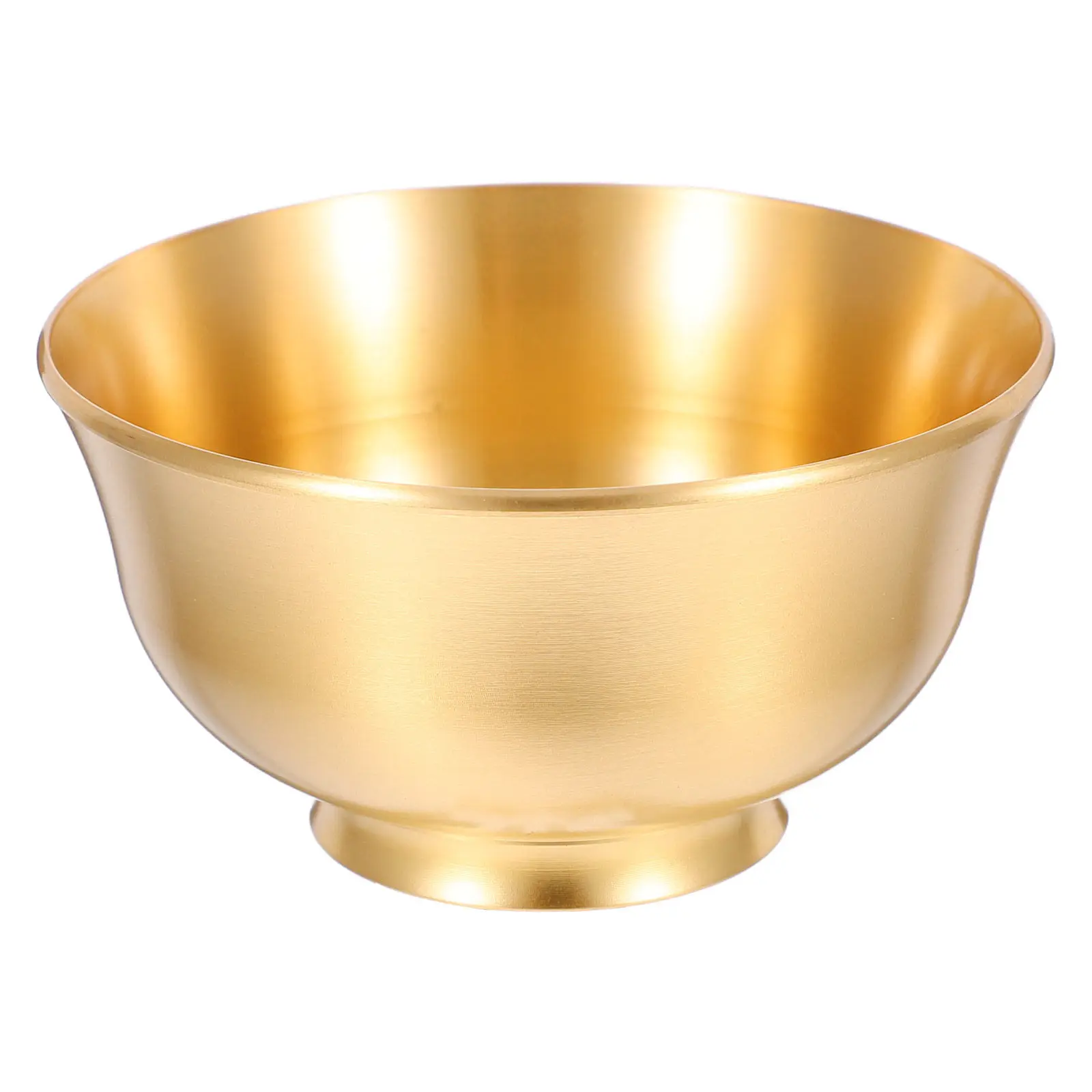 Elegant Golden Brass Water Offering Bowl Handmade Treasure Shape Smooth Surface Decorative Ritual Bowl for Altar Meditation Room