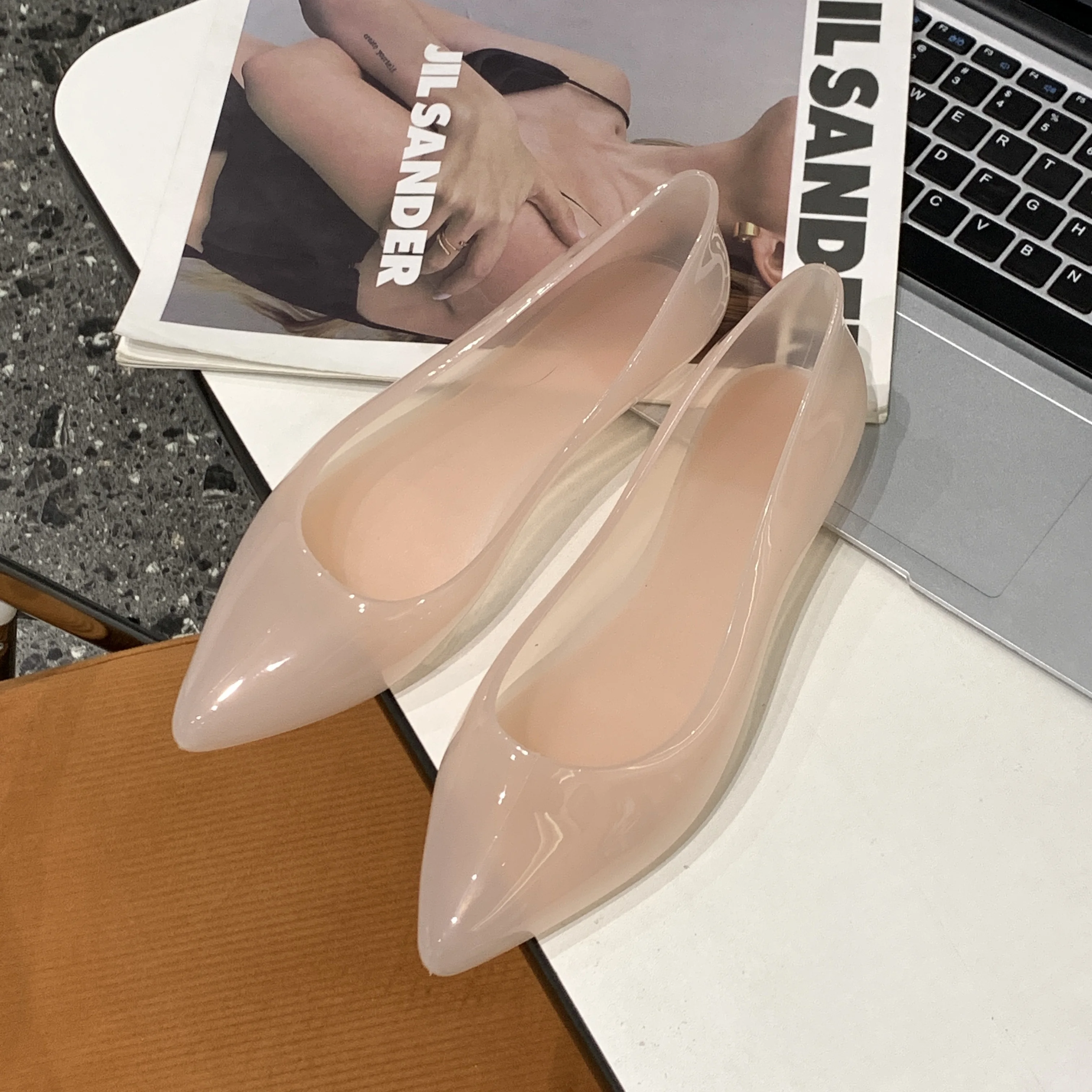 Women\'s Summer PVC Pointed Sandals Fashion Solid Color Flat Casual Sandals