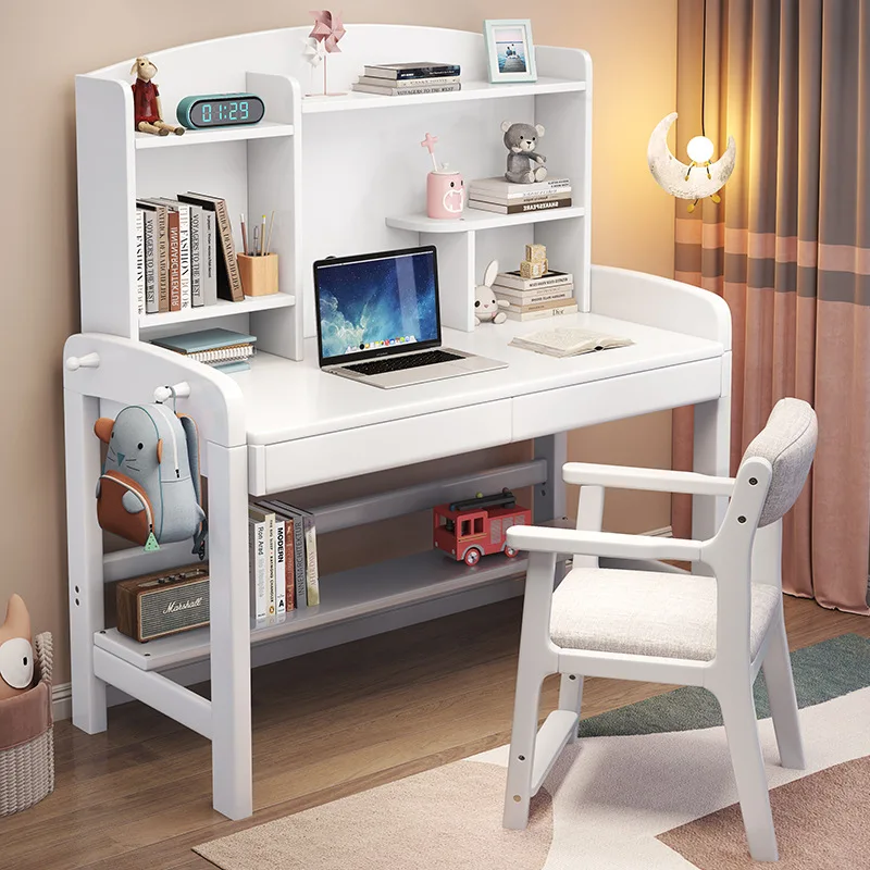 //Contemporary Popular Rubber Wood Children's Large Desktop Home Eye Protection Color Ergonomics Student Desk With Bookshelves