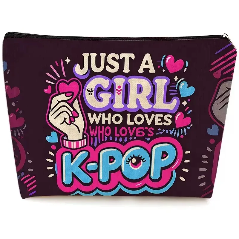 حقيبة مستحضرات التجميل الجديدة من الكتان بمروحة K-POP K-pop ذات سعة كبيرة ومنظم أدوات الزينة المقاوم للماء