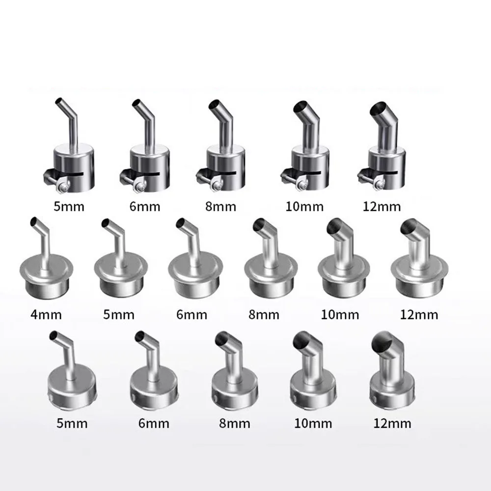 Hot Air Rework Station Nozzle 4mm 5mm 6mm 8mm 10mm 12mm Angled/Slanted Tip For Quick 2008/850/861X/861DW 868D Curved/Bent Nozzle