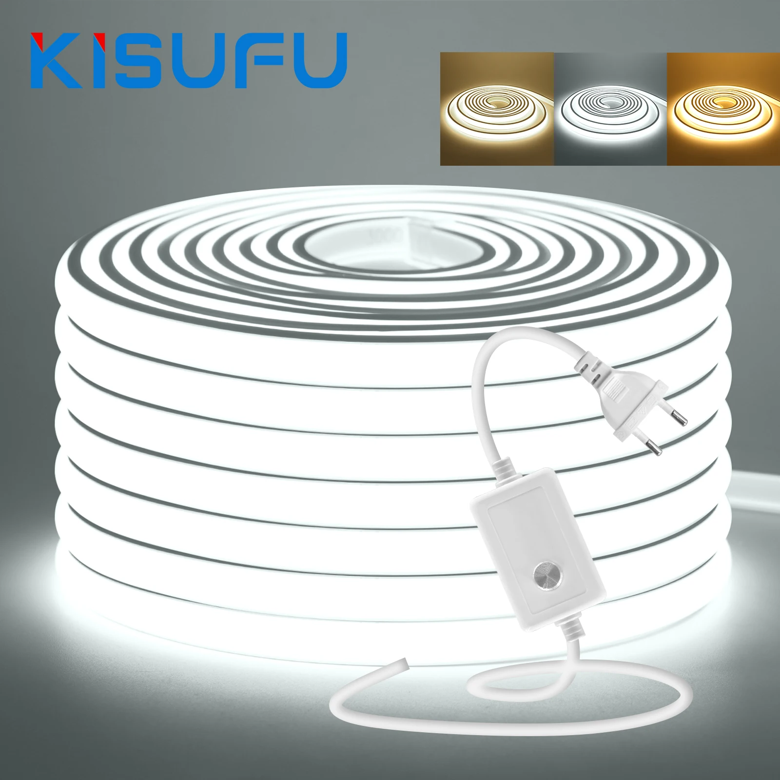 220V 230V Dimmable Neon Strip COB LED Light 288LEDs/M Super Bright High Density Ribbon Strip Waterproof Indoor/Outdoor Decor
