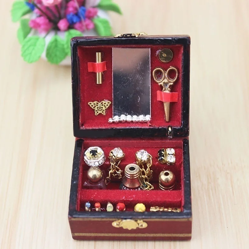 1/12 Dollhouse Miniatures Jewelry Box Creative Doll House Accessory Room Decor Mini Desktop Craft Ornament Household Supplies