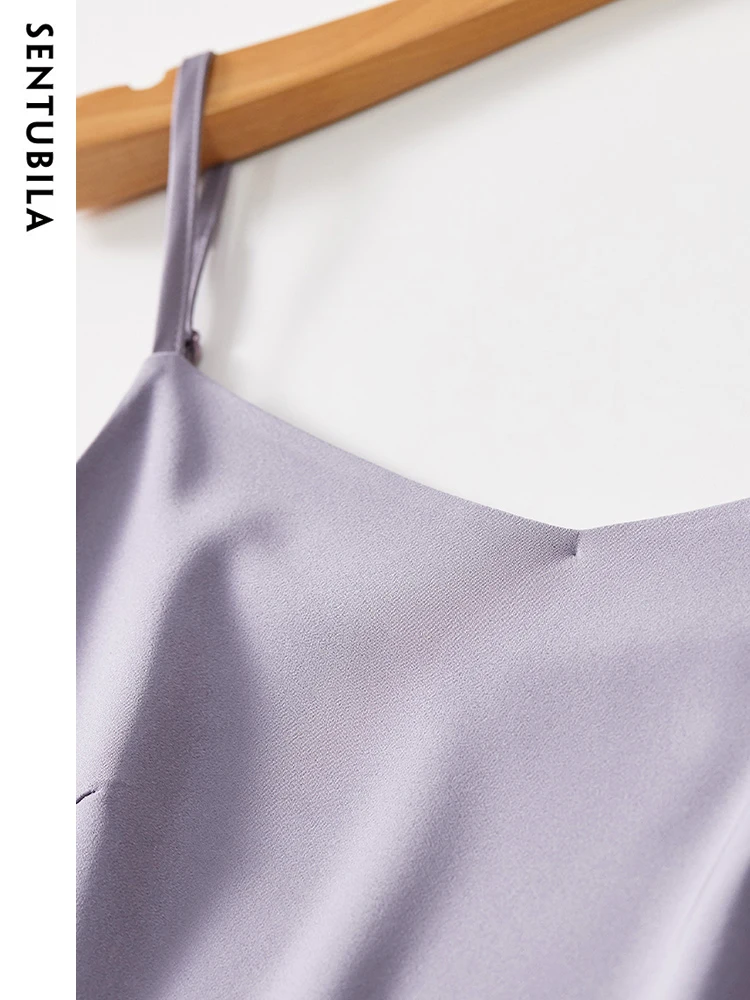 SENTUBILA 2025 ファッションセクシーなロングドレスサマードレスネックパーティーパープルスリップノースリーブコンフォートドレス女性パーティー 132L49812