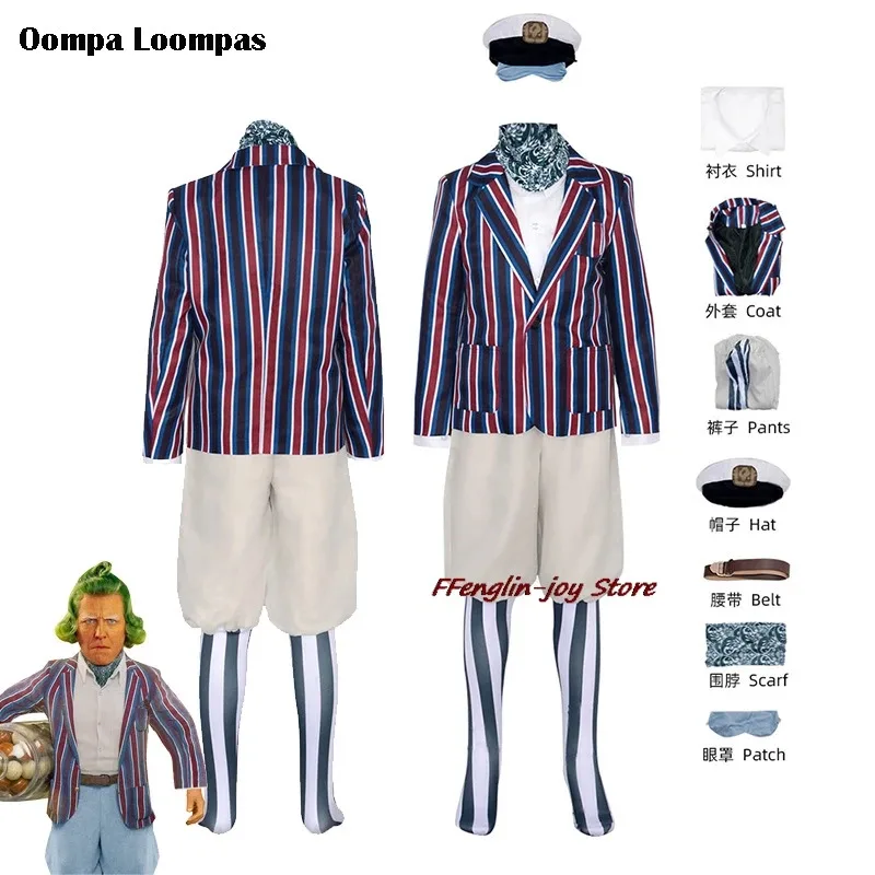 Ss23Willy Oompa disfraz Loompas adultos niños Willie Wonca Cosplay Umpa Lumpa traje película Chocolate Wonk fábrica elegante Halloween Par