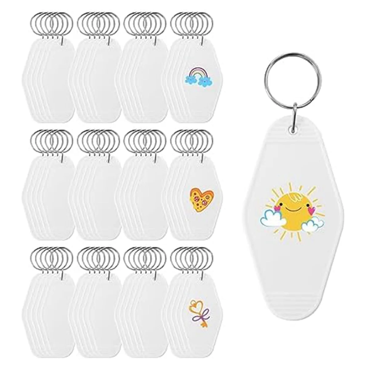 

60Pcs Motel Keychain Blank Vintage Hotel Keychain Bulk Vinyl Printing Keychain Tags for DIY Crafts Ornament, White