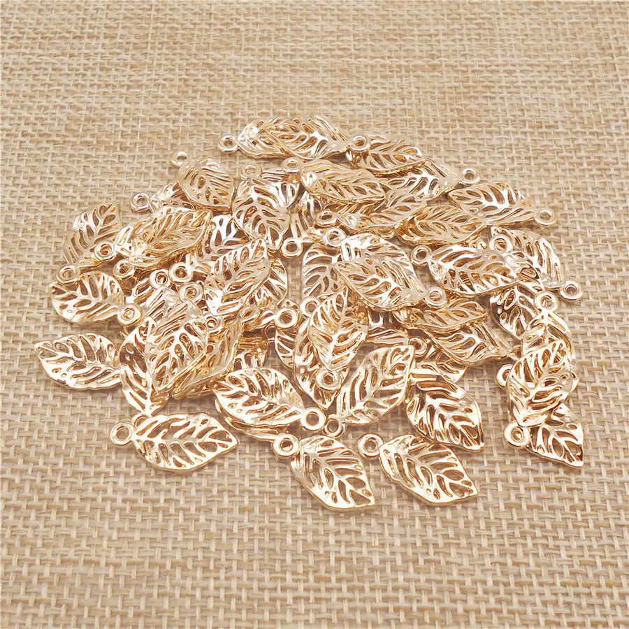 20PCS Small Tree Leaves Charms Gold Color Alloy Hollow Leaf Pendant Necklace Bracelet Earrings Jewelry Accessory