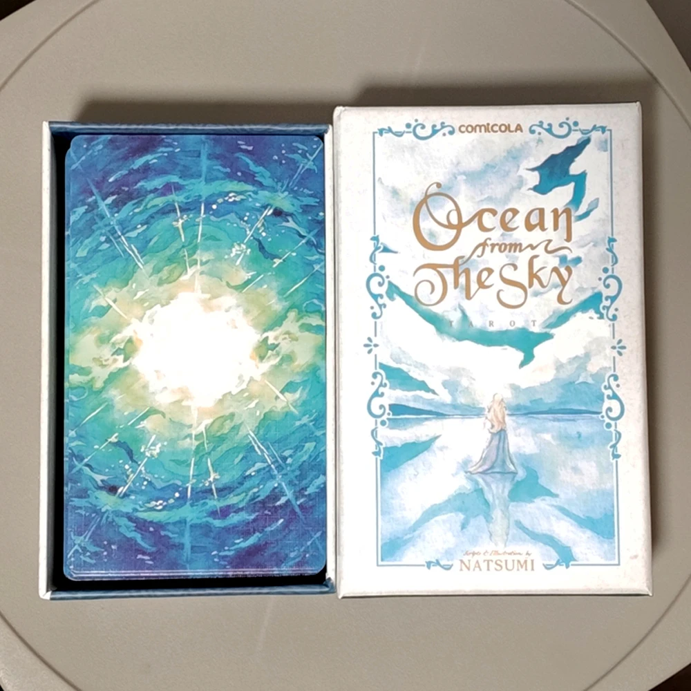 Ocean From The Sky Tarot Deck – 12*7cm 78 Pcs Watercolor RWS Tarot Cards Packed in Rigid Box, 350GSM Double-embossed Cardstock
