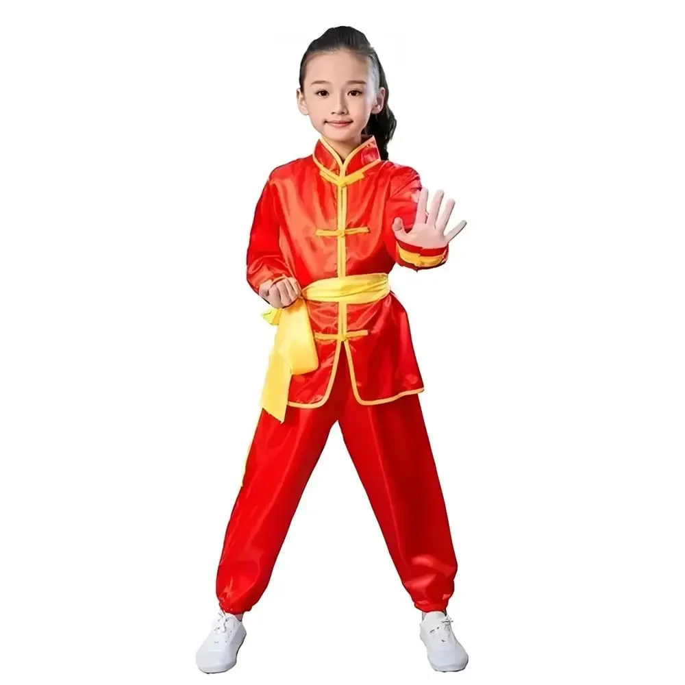 Fashion Chinese Traditional Wushu Costume Long Sleeves with Belt Tai Chi Uniform Wushu Performance Kungfu Uniform Boys Girls