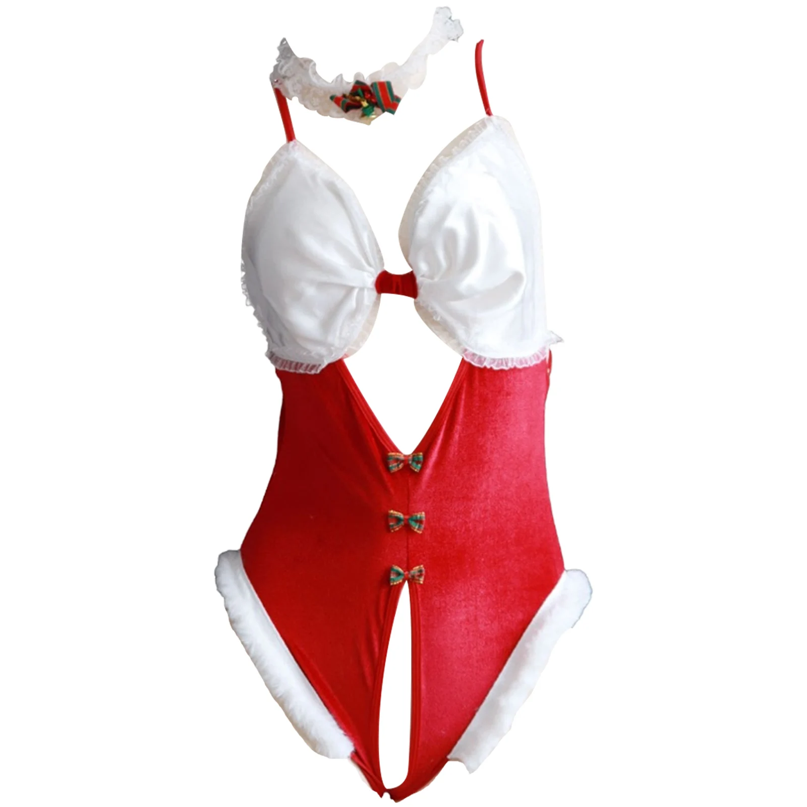 

Женское рождественское белье Mrs Santa, бархатное боди с плюшевой отделкой, кролик, леди, ночная рубашка для косплея для фестиваля, свиданий, эротическая ночная рубашка