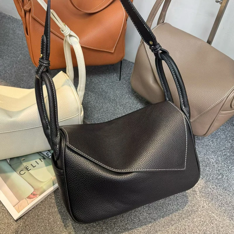 

Classic Saddle Bags For Women Luxury Designer Handbag And Purses 2026 New In PU Lychee Pattern Top Handle Flip Underarm Shoulder