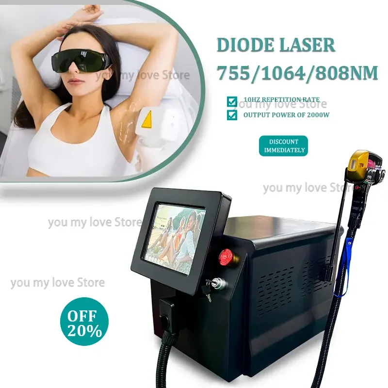 

Portable 808 Diode Laser Hair Removal Machine 3 wavelengths Painless Beautiful Whole Body Skin Rejuvenation Hair Removal
