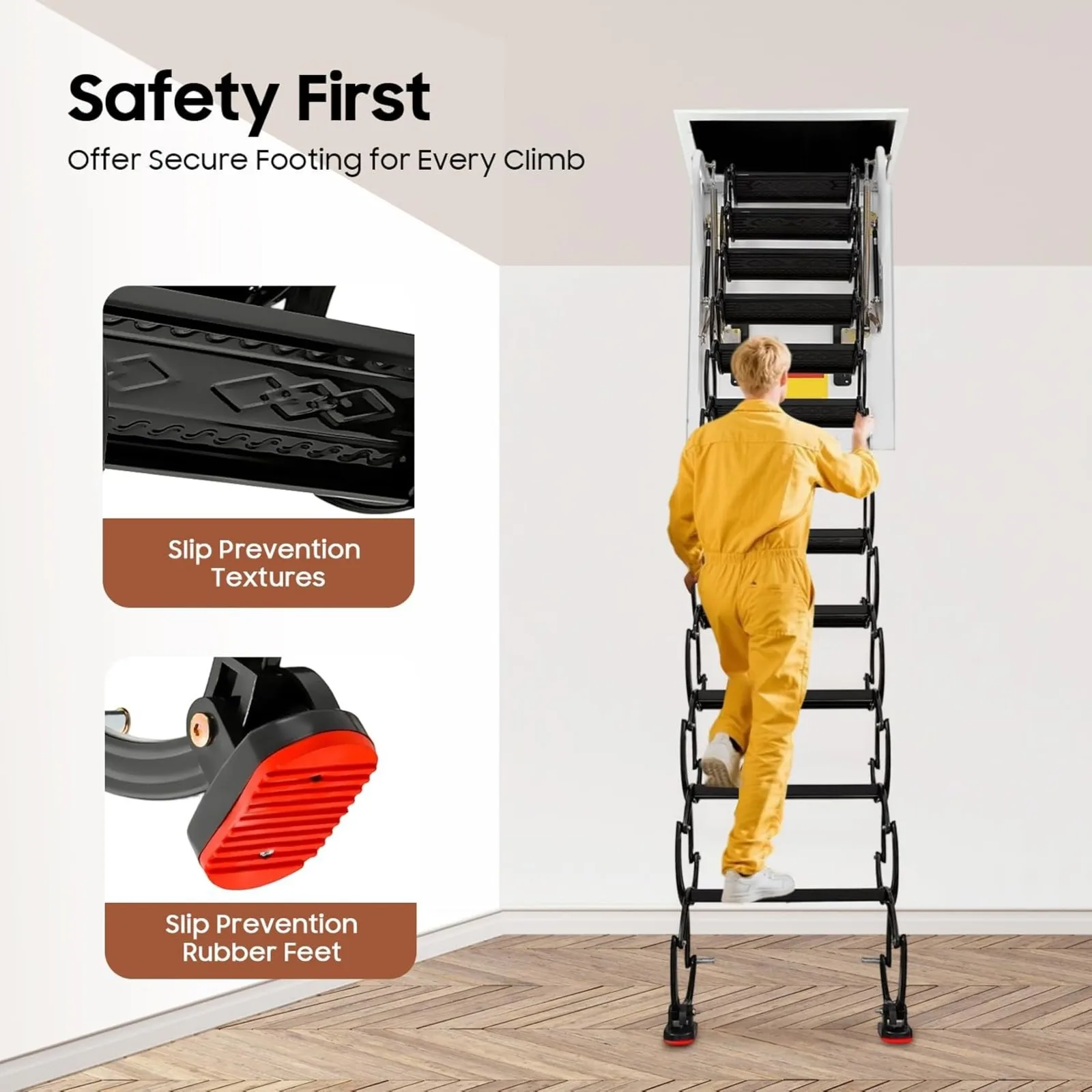 12 Steps Folding Attic Ladder,Wall Mounted Pull Down Loft Folding Stairs,Al-Mg Alloy Telescopic Extension Loft Ladder