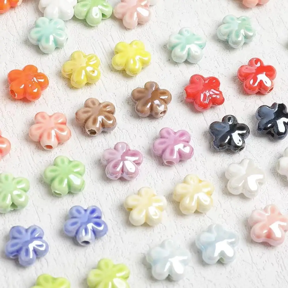 10 Stück handgefertigte, fünfblättrige Blumenperlen in frischen Farben, Keramik-Abstandshalter, lose Perlen, DIY-Zubehör für Halsketten und Ohrringe – Detail 8