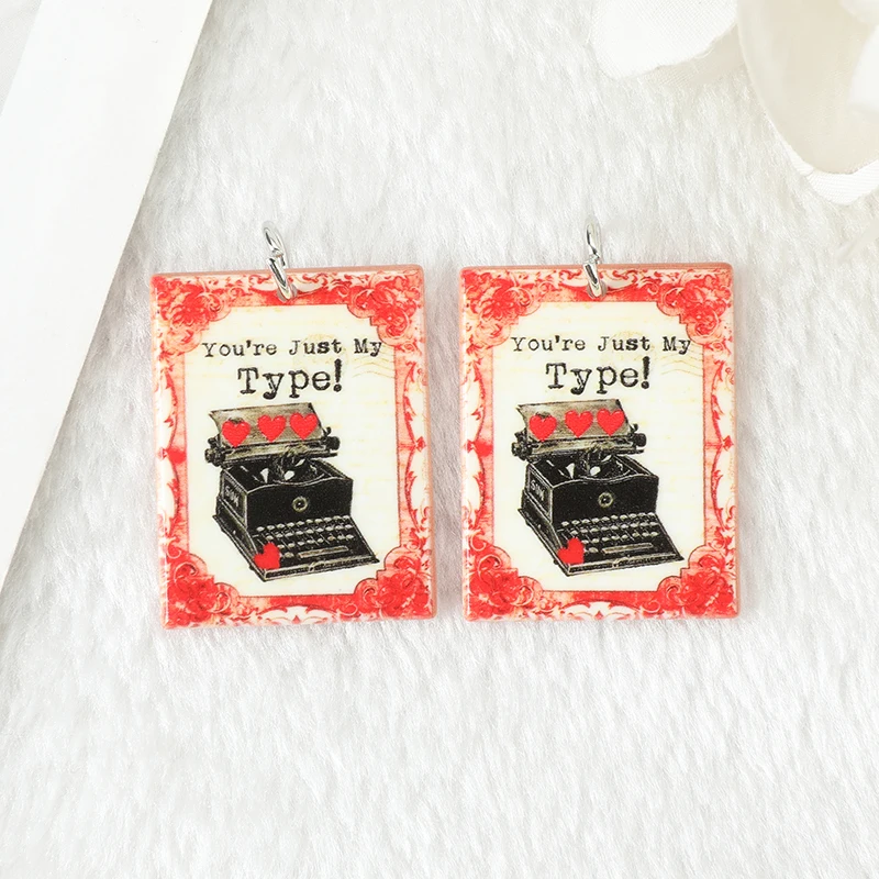 8Pcs Valentine Charms Acrylic Love Card Jewlery Findings For Necklace Keychain DIY Making
