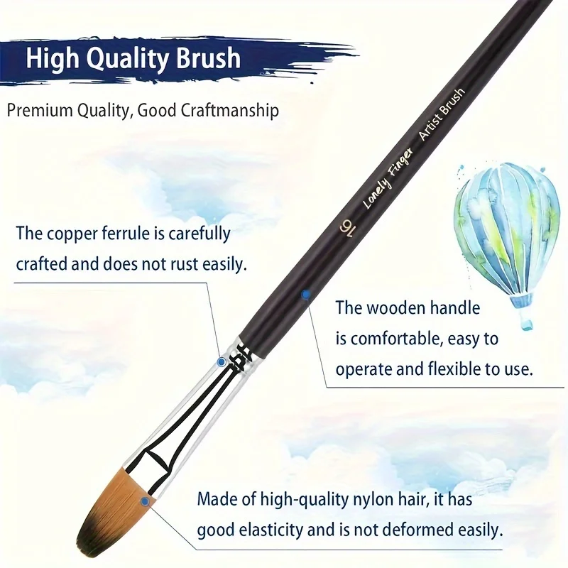 9pcs Artist Filbert Paint Brushes Set, Professional Filbert Brushes Long Handle for Acrylic Oil Watercolor Gouache Painting Kits