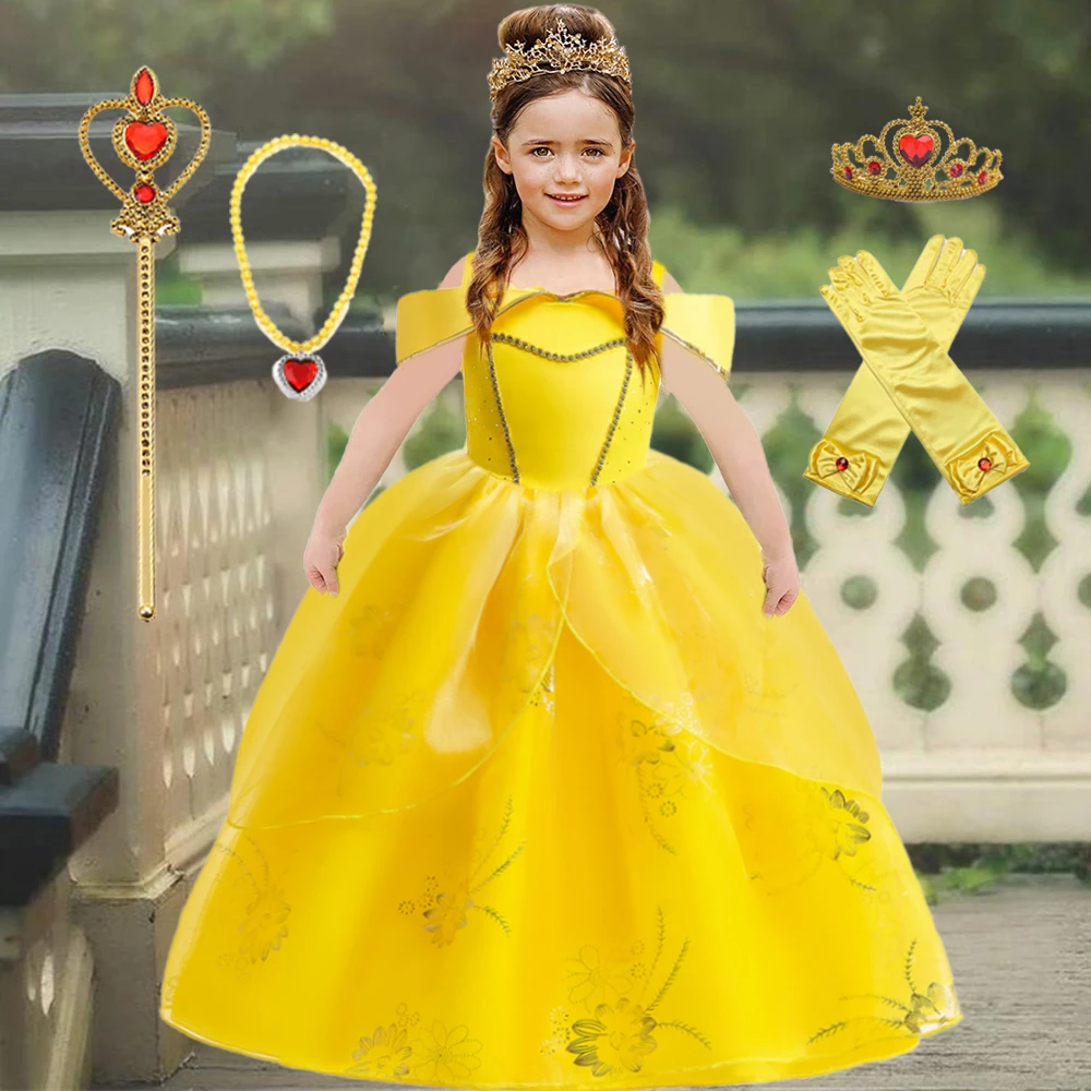 Girls Belle Party Halloween Costume for Girls Carnival Christmas Birthday Kids Clothes Beauty Beast Cosplay Princess Girls Dress