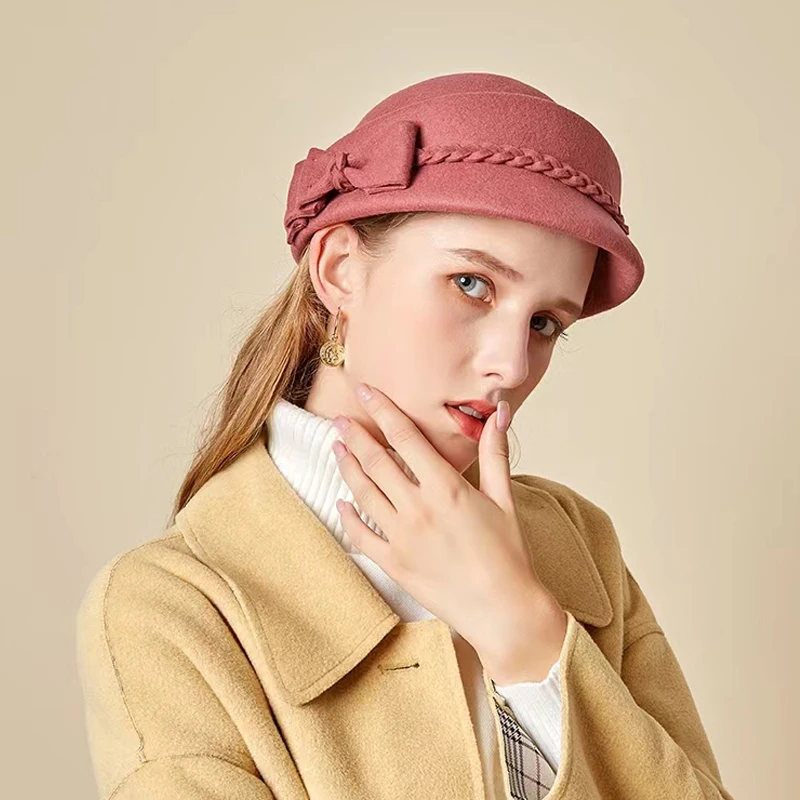 2024 100% wełna beret zimowy berety damskie zimowy filcowy beret kwiatowy damski filcowy beret francuski czapka fedora czapka zimowa kwiat