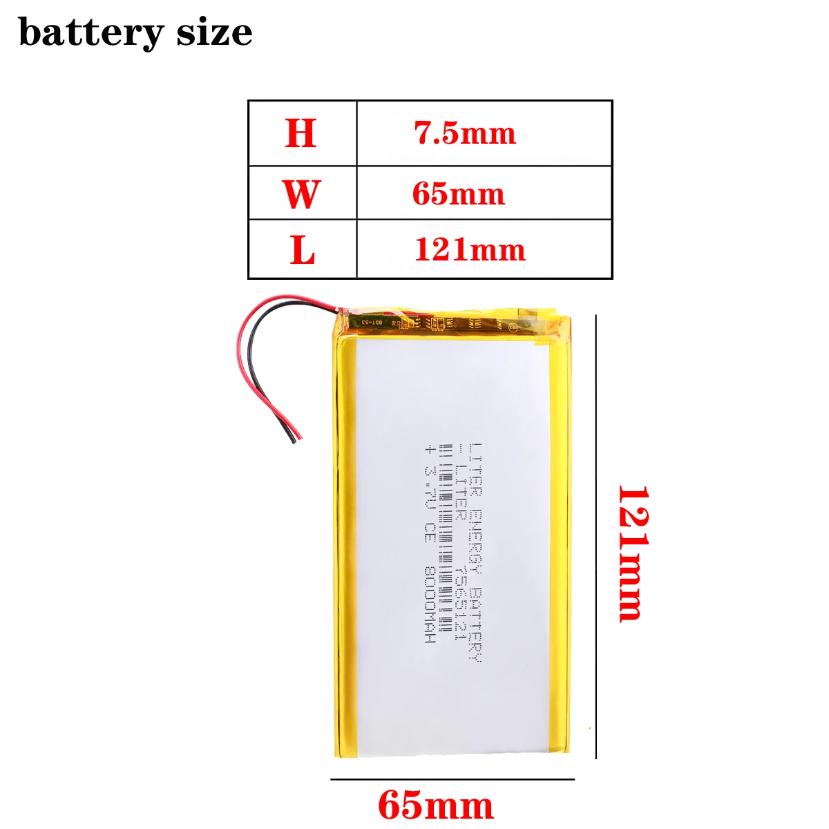 3.7v 8000mah 7565120 7565121 Lithium Polymer Li-po Rechargeable Battery For Pad Gps Dvd Power Bank Tablet Pc