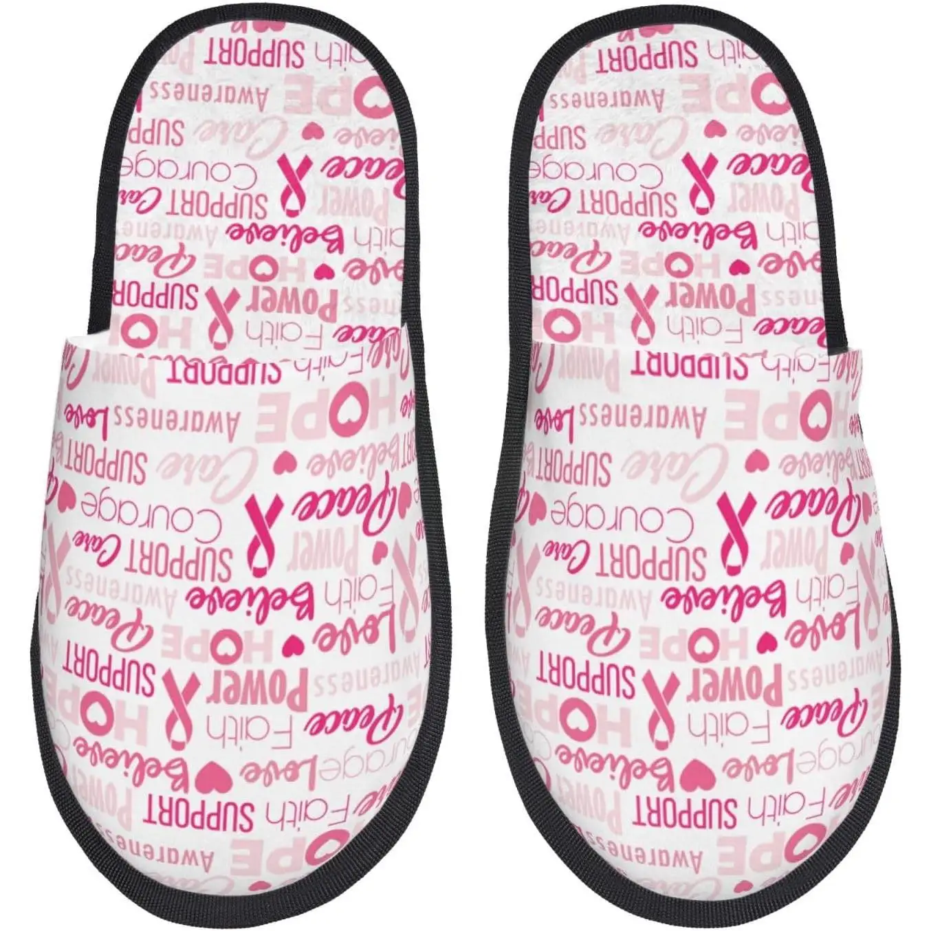 

Breast Cancer Ribbons Awareness Print Women'S Fuzzy Slip On Indoor Outdoor Winter House Slippers Wonderful Time Warm