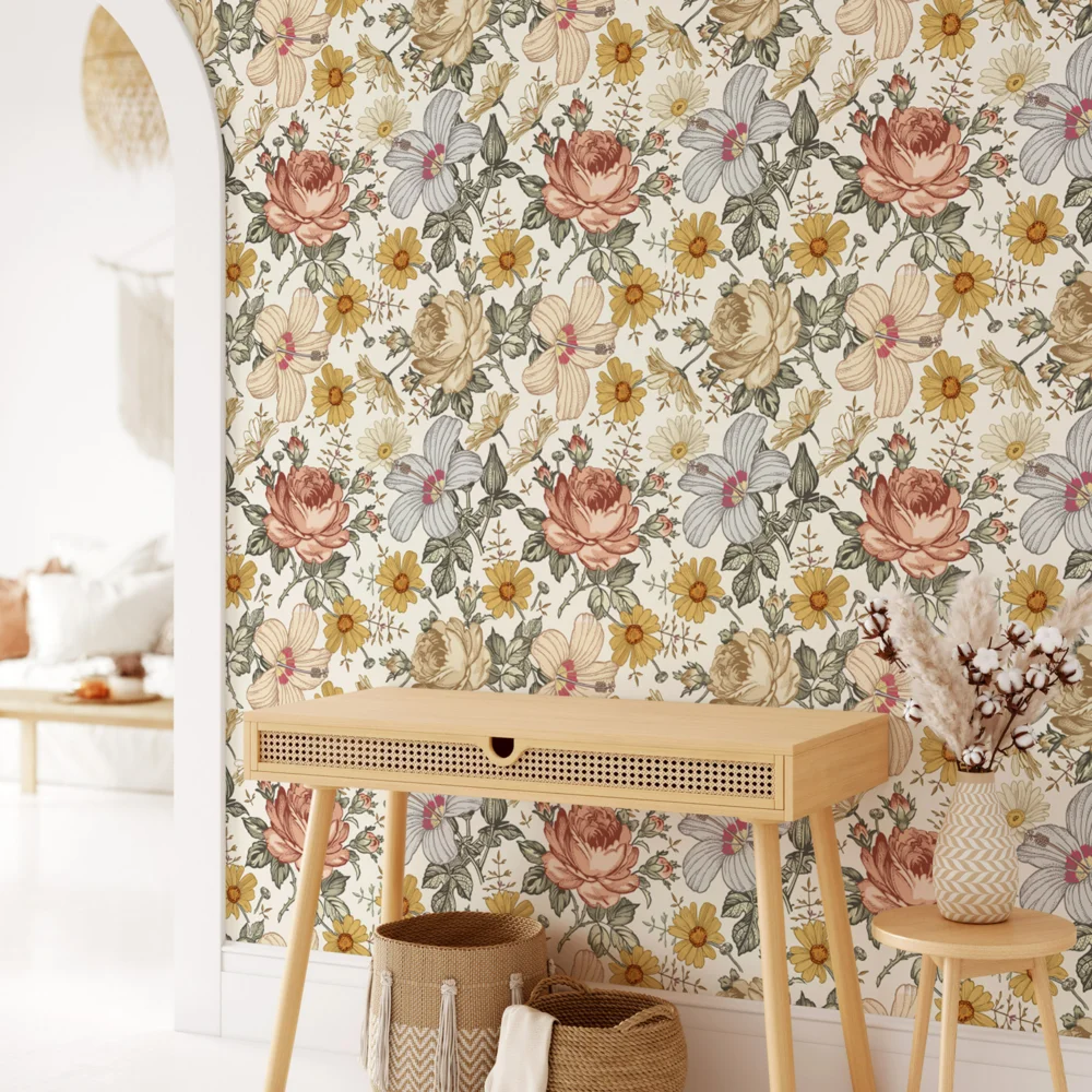 Retro Romantic Floral Print Wallpaper Peel And Stick Perfect For Transforming Rooms Entryways And Temporary Home Decor