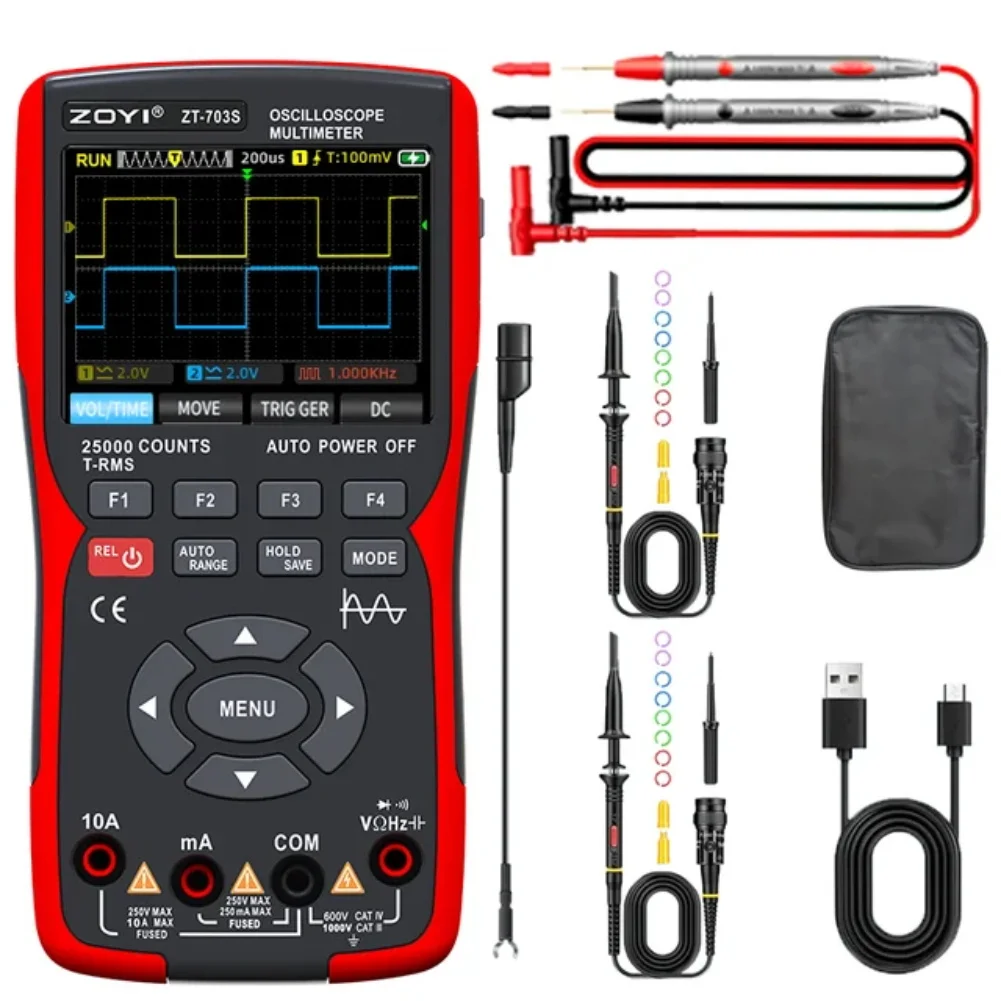 ZOYI ZT703S 3 w1 cyfrowy multimetr 50MHz przepustowość 280MS z przepływem PC przechowywanie danych podwójny Generator sygnału oscyloskopu