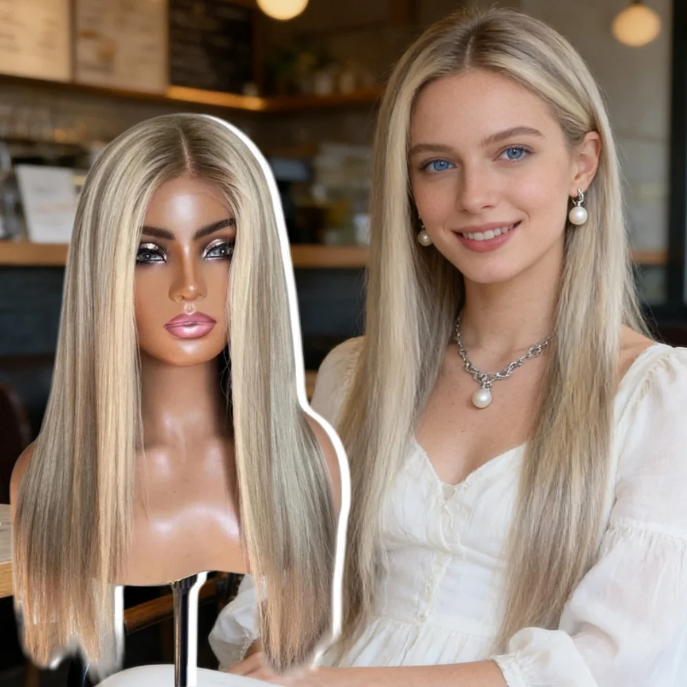 

Синтетические парики с эффектом омбре и светлыми прядями для белых женщин, без клея, с предварительно выщипанными линиями роста волос, длинные, шелковистые, прямые, для повседневного использования.