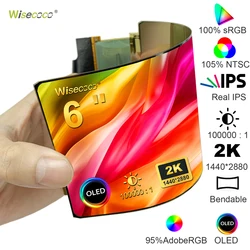 Wisecoco 6 Inch 2K 2880x1440 IPS OLED Flexible Monitor AMOLED Ultra Slim Bendable Flexible Screen With Type C HDMI Driver Board