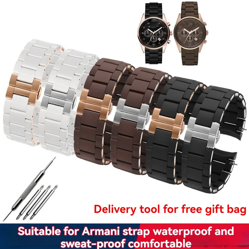 20 23mm Silicone rubber covered steel strap men women  waterproof comfortable watch chain For Bingo Armani AR5890 5891 5906 5905