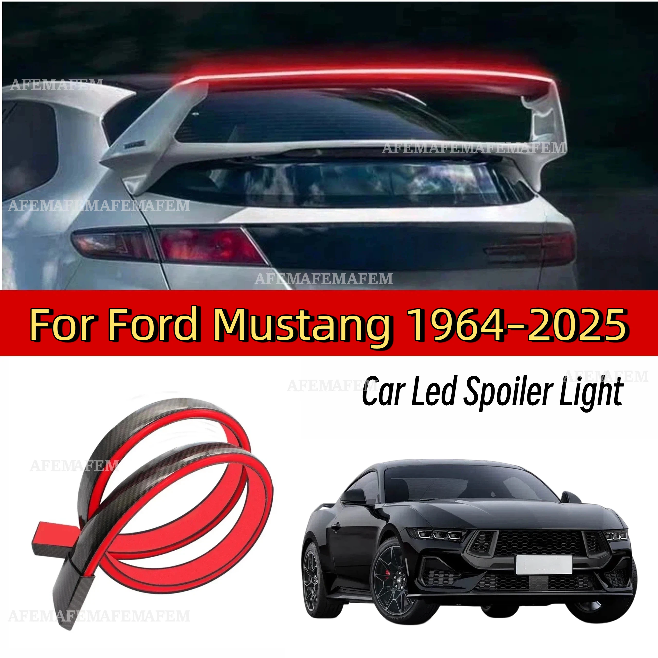 For Ford Mustang 1964-2025 LED Rear Spoiler Car Trunk Lip Kit Racing Roof Wing with AutoTurn Signal Tail Light Warning Lamp