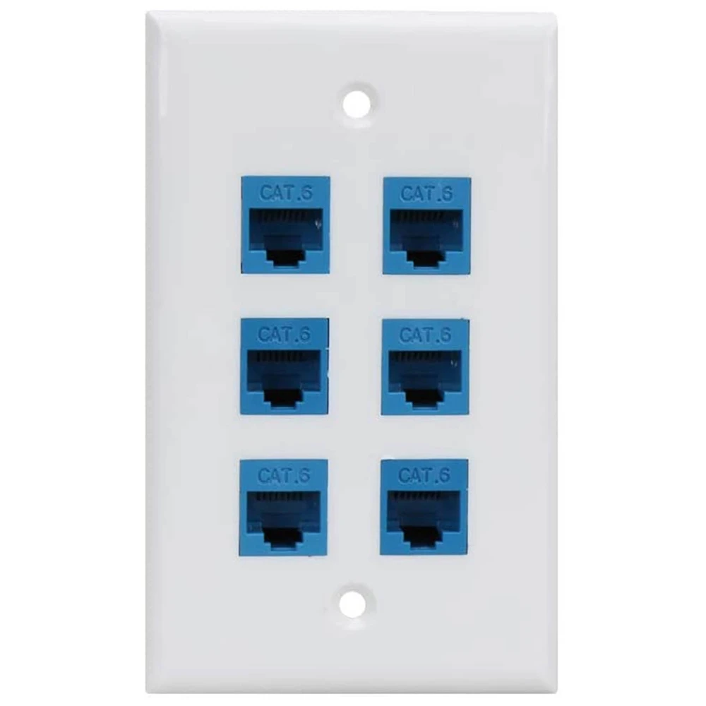 Cat 6 Ethernet Wall Plate 6 Port,Ethernet Wall Plate Female-Female Removable Compatible with Cat7/6/6E/5/5E