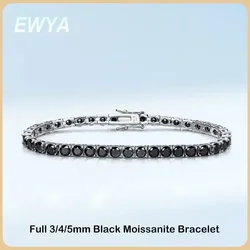 EWYA GRA-zertifiziertes echtes 3/4/5/6,5 mm vollschwarzes Moissanit-Tennisarmband für Damen und Herren, S925-Silber-Gliederarmbänder, edler Schmuck