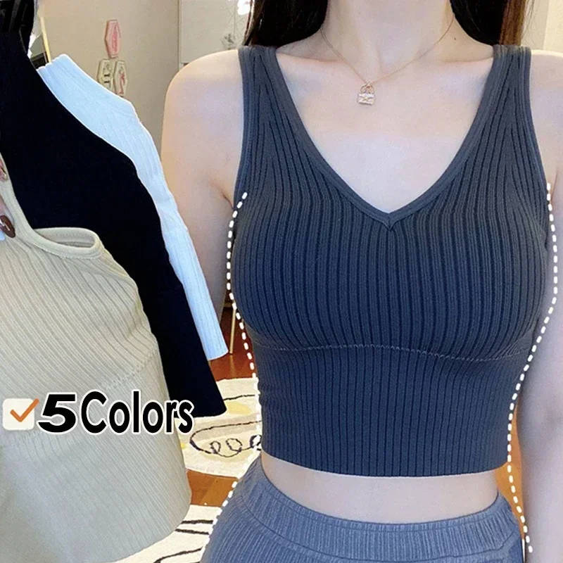 Summer Sexy Crop Tops Tank Female Women Seamless One-piece Sports Bra Lingerie Underwear Female Vest Camisole with Chest Pads