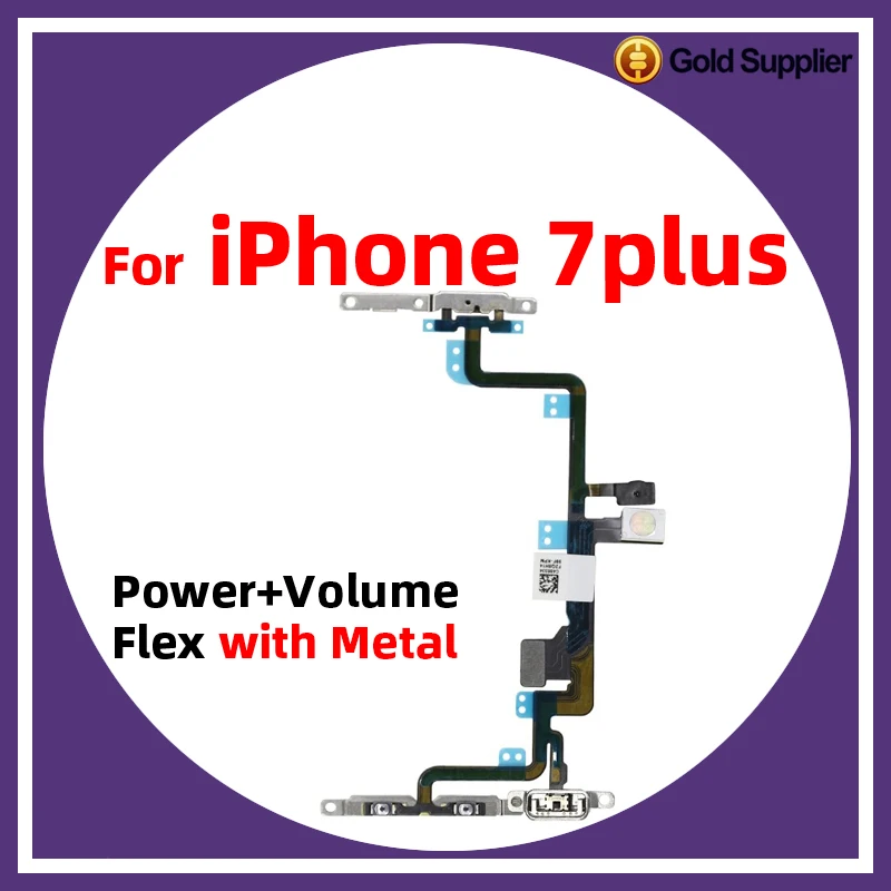 

For iPhone 7 plus 7plus Power On Off Flex Volume Up Down Side Button Key switch on off button Ribbon Flex Cable With Metal