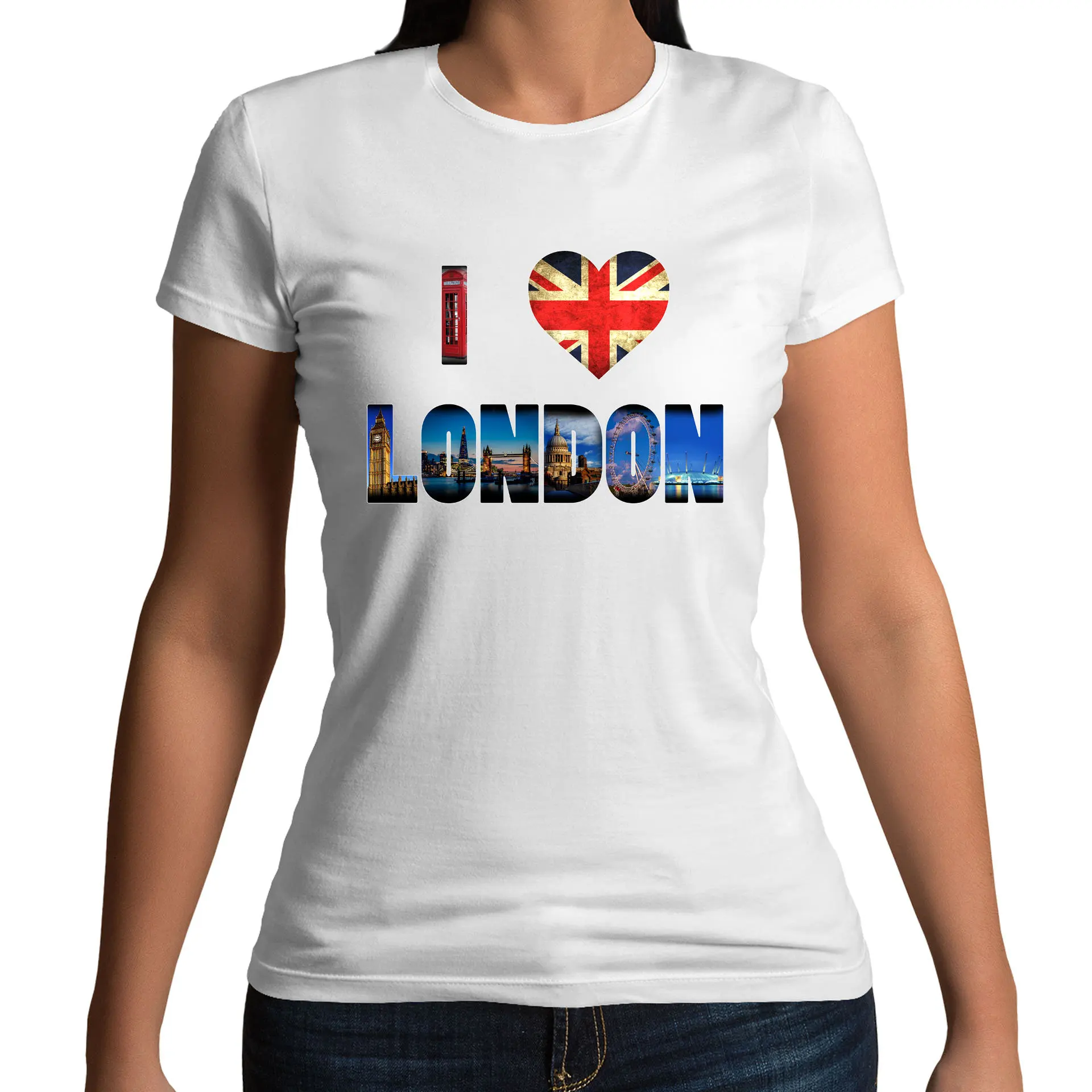 I Love London Landmarks England Capital Union Jack Tourist T Shirt and Kids Sizes