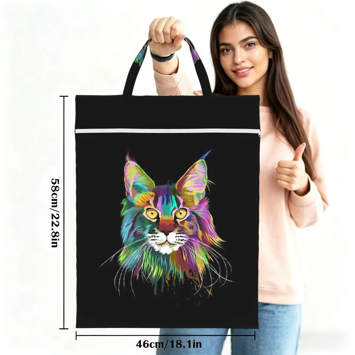 Splash Maine Coon Cat Travel Laundry Bag Waterproof Reusable Dirty Clothes Pouch Gym Yoga Vacation Washing Basket