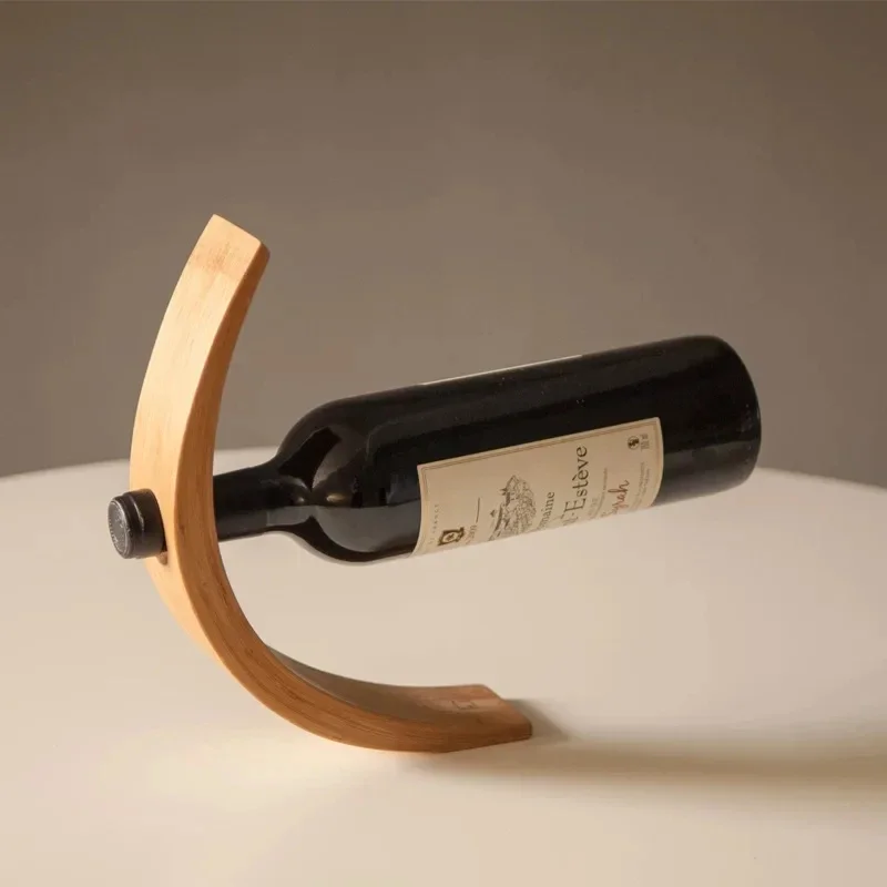 Bamboo Balance Wine Rack Creative Single Bottle Display Stand Decorative Wine Bottle Holder for Home Tabletop Ornament