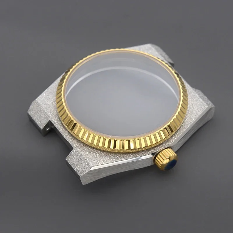 Mod Silver Gold Watch Case Grit Nail Sand Effect Sapphire Glass Case Fit NH34 4R35 4R36 NH35 NH36 for Super Player PRX Case