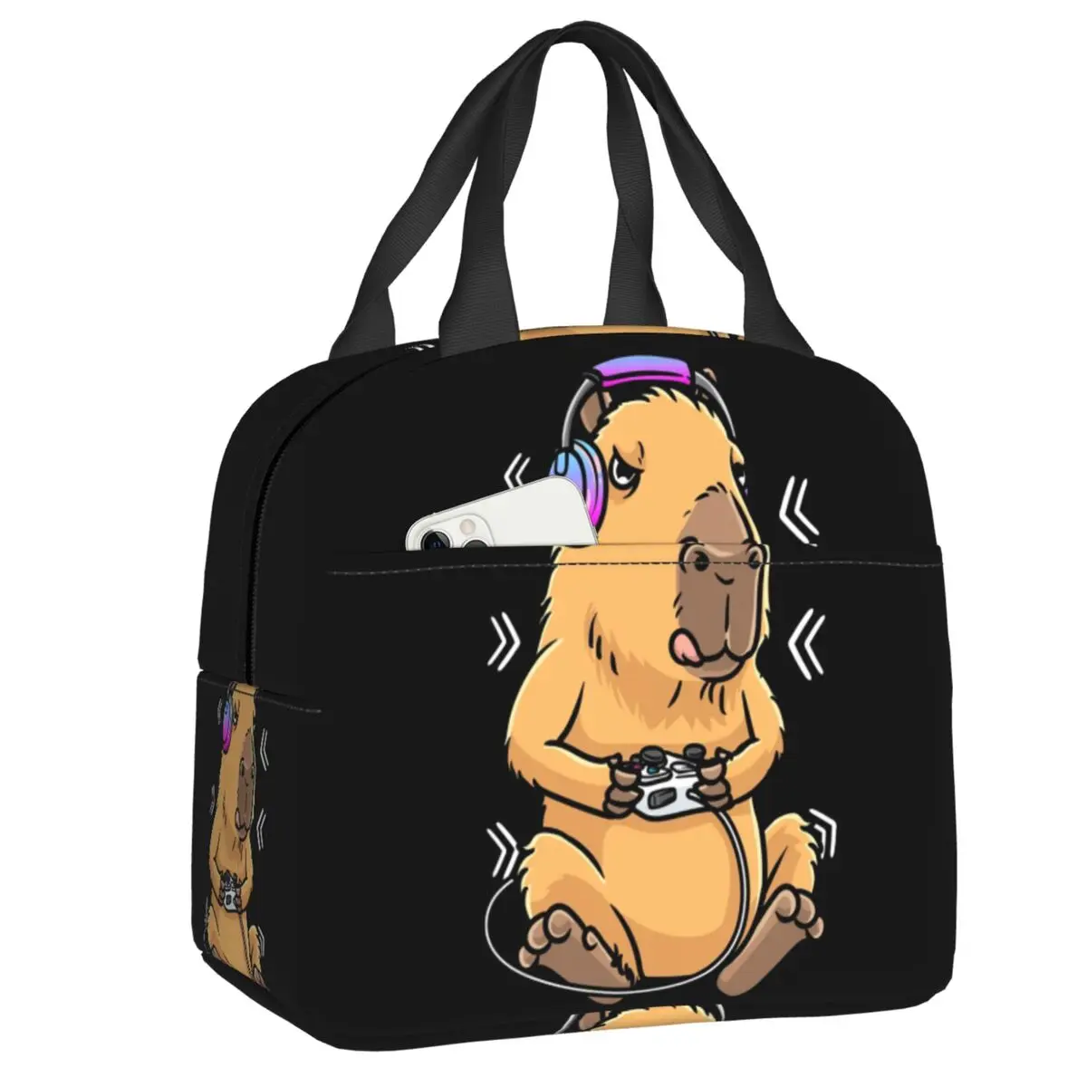 Benutzerdefinierte Capybara Giant Cavy Nagetier Gamer Gaming Isolierte Lunchtasche für Frauen Tragbarer Kühler Thermo-Lunchbox Schulkinder