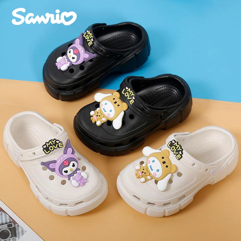 Anime Sanrios Cinnamoroll Kawaii Summer Outdoor Kids Beach Sandals Toddler Hole Shoes Height Increasing Parent-Child Slipper New