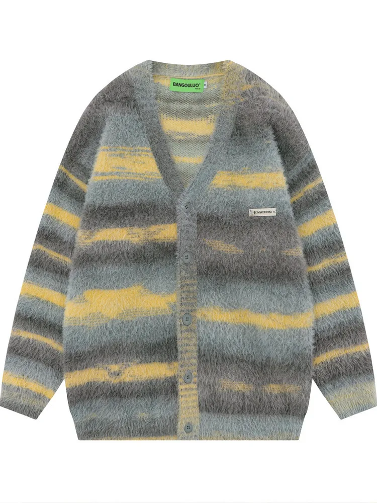 

Свободный свитер V-Ne Long Sve, кардиган, женский полосатый трикотаж на пуговицах, повседневная одежда из тонкого нейлона, повседневная одежда